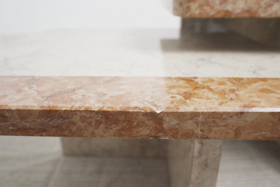 Image 1 of  Vintage Marble Nesting Tables Set of 3, Square Side Tables, Postmodern Solid Fossil Marble Stone Coffee Tables, Modern Accent F