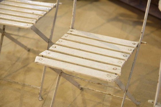 Set of 4 folding garden chairs from the 1960s. – Garden furniture, Wood, polished steel, Vintage (photo 7 of 10)