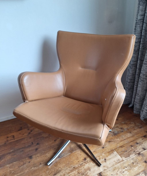 Swedish design brown leather swivel chair by Conform