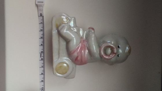 Image 1 of Mid-Century Lusterware Figurine – Baby on Tricycle – Davis & Freeman (Japan/USA)