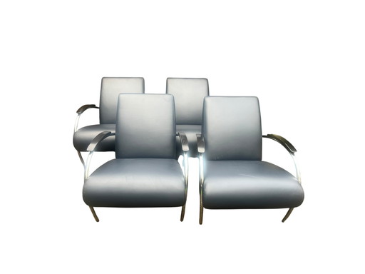 Set van 4 Jan des Bouvrie design fauteuils van leer model 5470 donkerblauw met certificaten