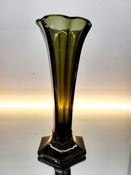 Image 1 of Jarrón Art déco Val Saint Lambert, serie Luxval modelo Américain L, color fumé, Bélgica