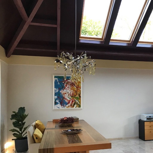 Design pendant lamp, chrome and glass