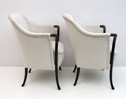 Pair of Giorgetti Italian Velvet Armchairs "Progetti", 1980s