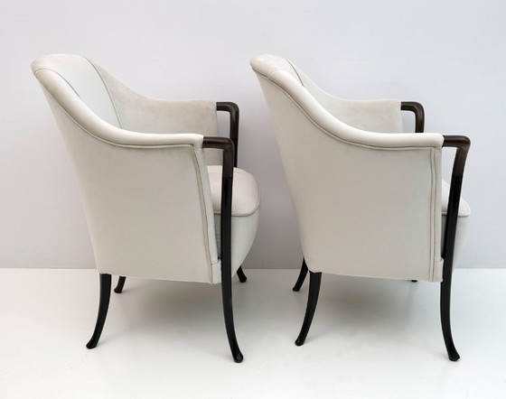 Image 1 of Paire de fauteuils italiens Giorgetti en velours "Progetti", années 1980