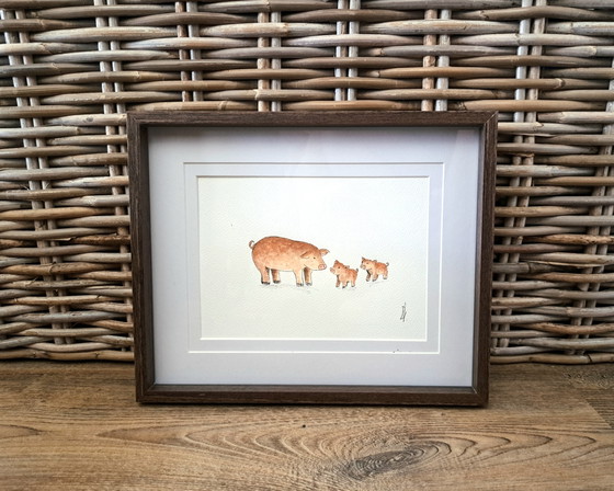 Image 1 of Original piglet painting including frame