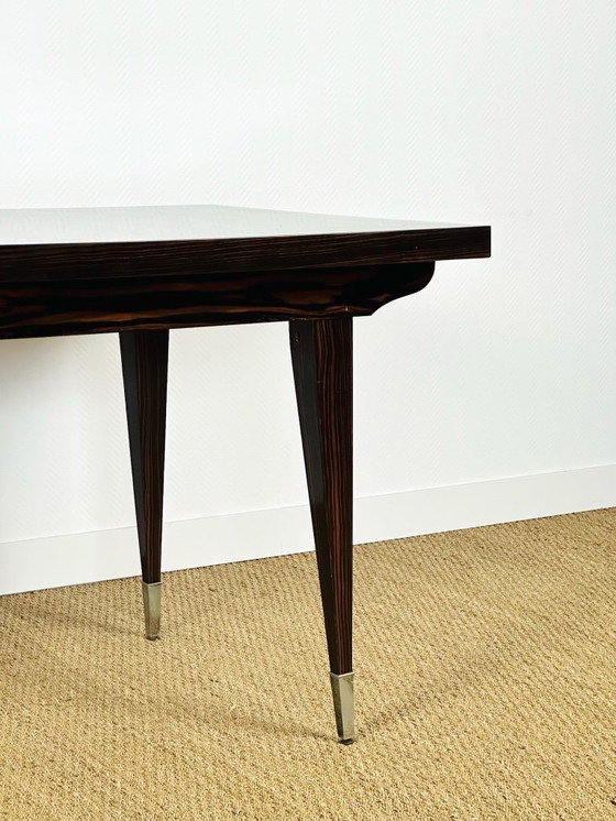 Image 1 of Table de salle à manger art déco en ébène de macassar avec rallonges, 1940