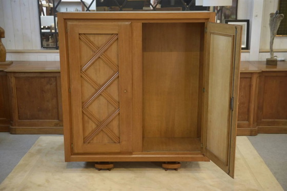Armadio in rovere biondo con motivo a tratteggio incrociato geometrico degli anni '40. – Vintage (photo 11 of 15)