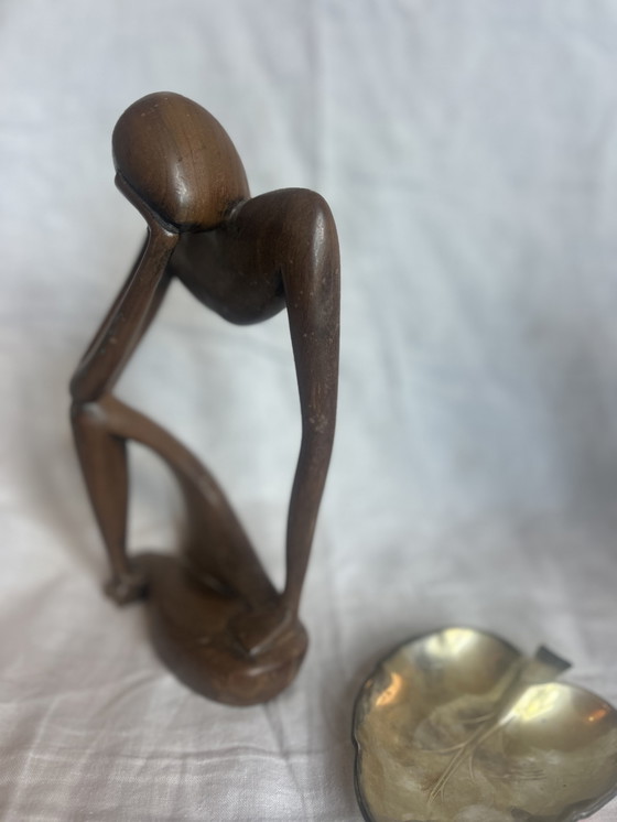 Image 1 of Houten beeld vintage années 70 70 de denker rang élégant beschadigd liever ophalen dan verzenden