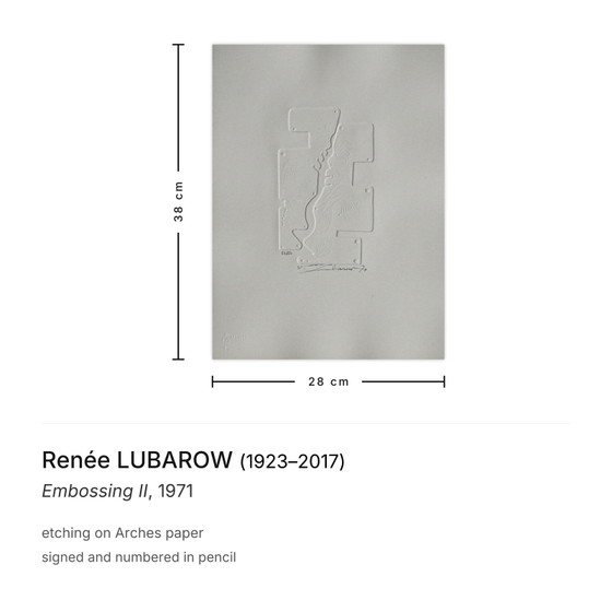 Image 1 of Renée LUBAROW Prägung II Signierte Radierung 1971