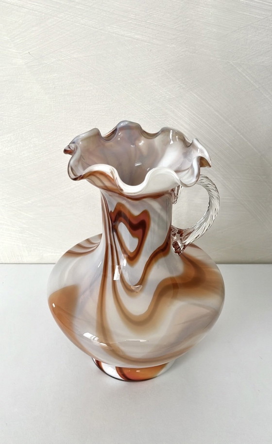 Image 1 of Vaso vintage in opalino di Murano arancione e bianco degli anni '70