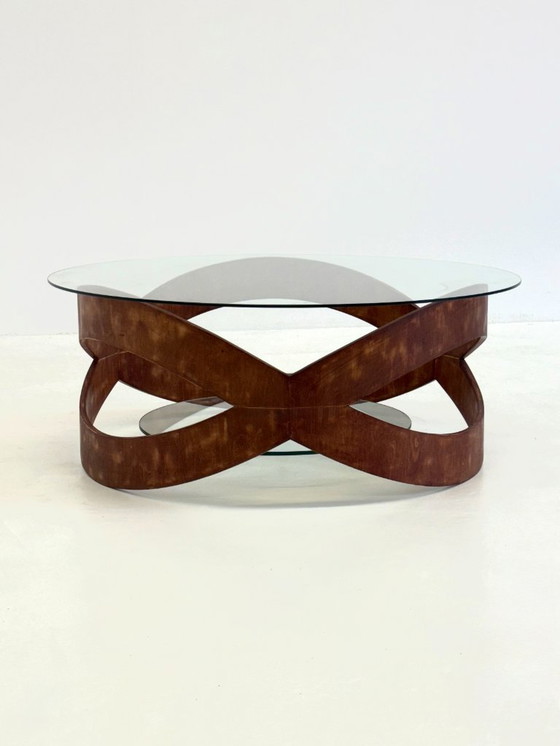 Image 1 of Tavolino rotondo vintage con struttura scultorea in legno