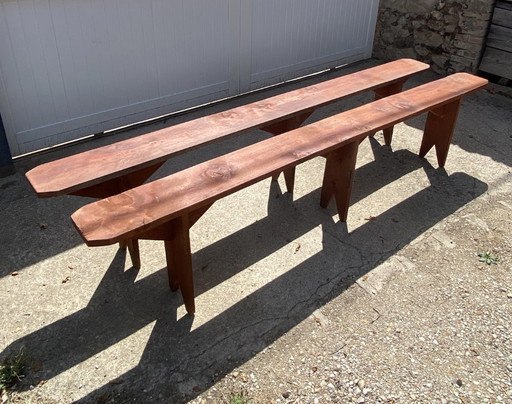 Par de bancos rústicos de madera maciza de 250 cm para mesa de campo de estilo años 50. – bankjes, Wood (photo 2 of 18)