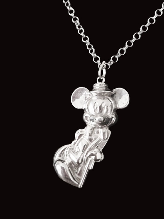 Image 1 of Disney - Large silver Mickey Mouse pendant with long chain