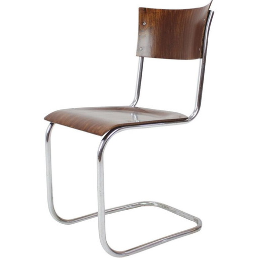 Art deco vintage chrome and wood chair by Mart Stam, Czechoslovakia 1930s