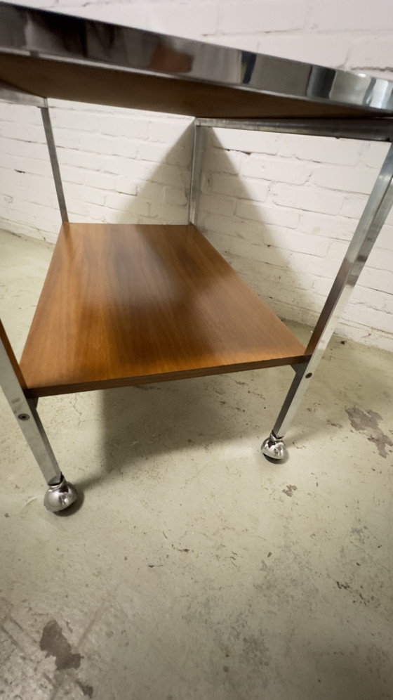 Image 1 of Vintage trolley / serveerwagen chroom en hout jaren 60 70