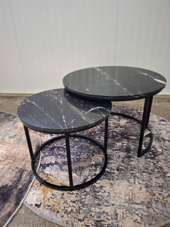 Image 1 of Salontafelset van marmer en metaal, zware uitvoering