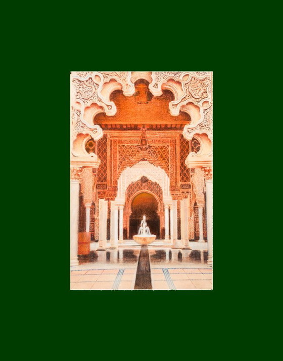 Image 1 of Drawing of a mosque in Malaysia. Mosque drawing. Mosque painting. Mozarabic art. Oriental architecture. Malaysian mosque.