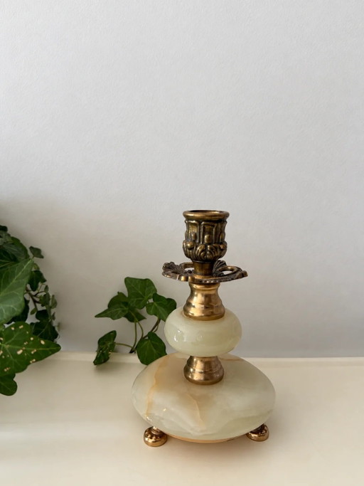Brass with Onyx Candlestick