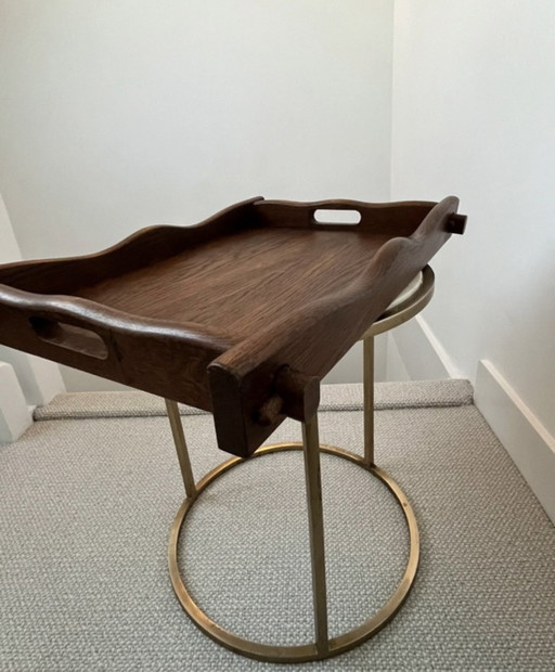 Vintage oak tray with wavy edge and corner pins - MCM 45x32 – decoratieve objecten, Wood (photo 2 of 6)