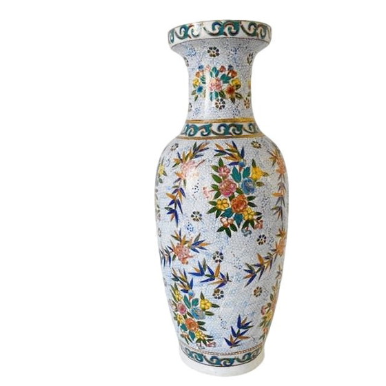 Image 1 of Vaso da terra cinese con fiori XL vintage anni '60