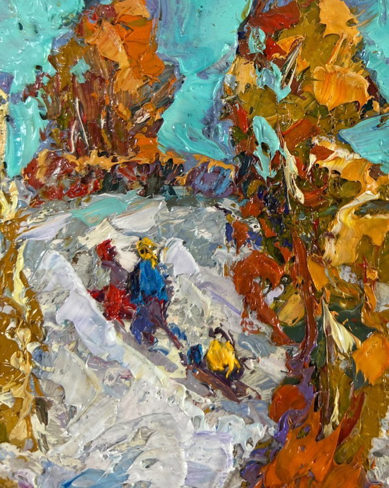 Image 1 of Original Oil Painting Winter Forest Landscape The first snow fell