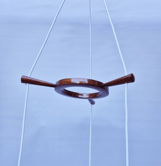 Image 1 of Suspension scandinave vintage - teck et verre opale - années 1950