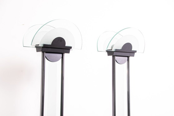 Image 1 of Set of Memphis style frosted glass floor lamps. Circa 1980