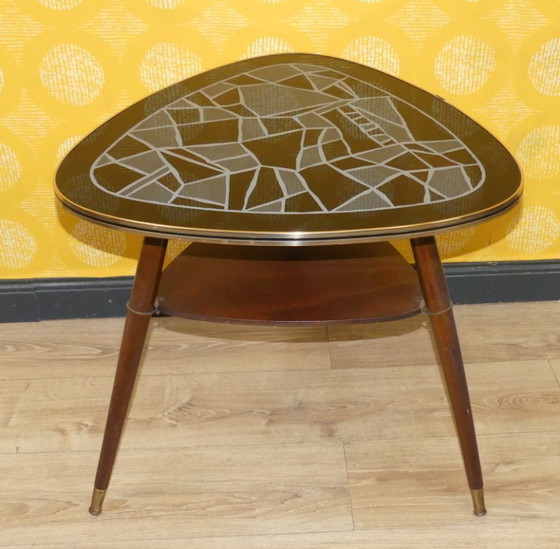 Image 1 of fifties cocktailtafel stijlvol zwart MOSAIC glazen blad 50s salontafel fifties retro vintage niertafel 60s sixties