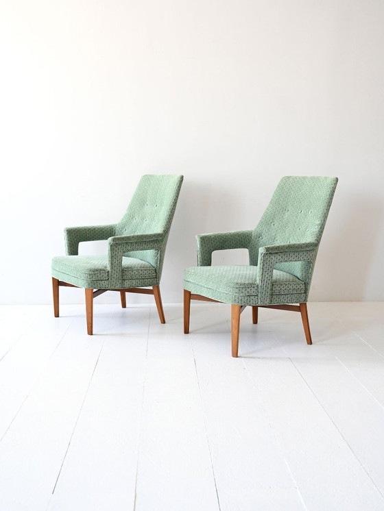 Image 1 of Coppia di poltrone vintage scandinave verde menta degli anni '50