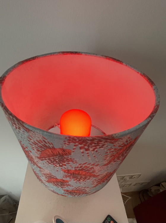 Image 1 of Small cordless table lamp made from Scheurich vase with dragonfish shade