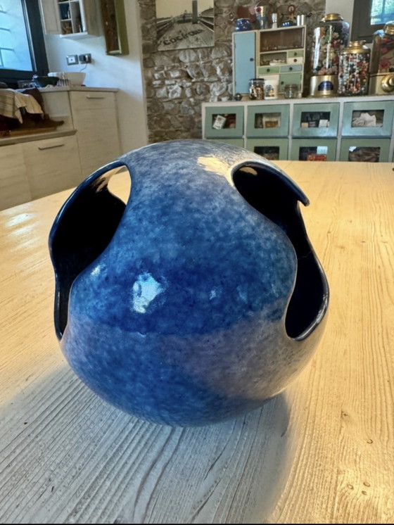 Vintage Blue Ceramic Sculpture Vase, 70s (photo 4 of 9)