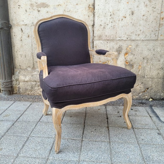 Image 1 of Chaise à la reine, style Louis XV / Provençal, chêne et garniture, XIXe siècle - France