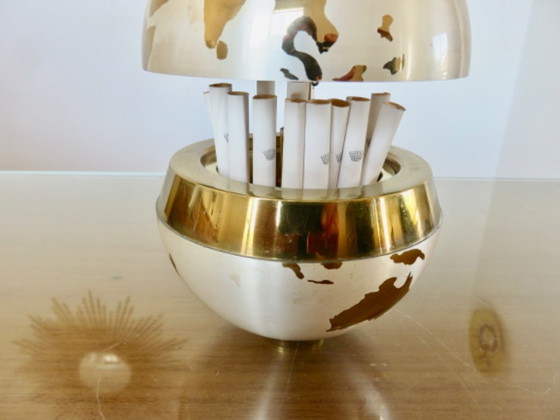 Image 1 of Large globe, brass cigarette dispenser, 1960s-70s