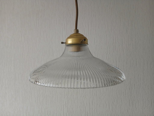 Lampada a sospensione in vetro Holophane - 27 cm - Vintage