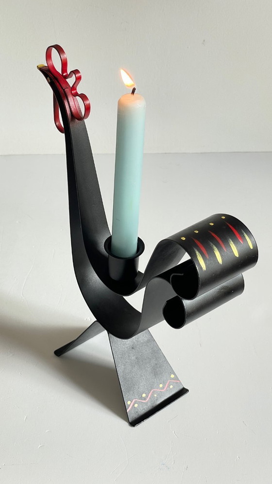 Image 1 of Vintage Swedish Rooster Shaped Metal Candlestick