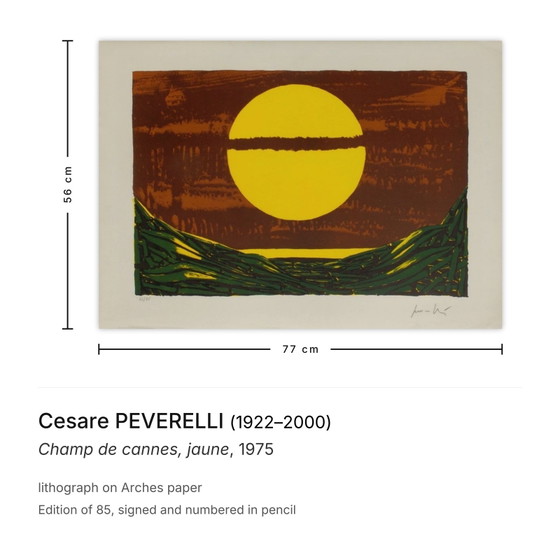 Image 1 of Cesare PEVERELLI Champ de cannes, jaune Lithographie signée 1975