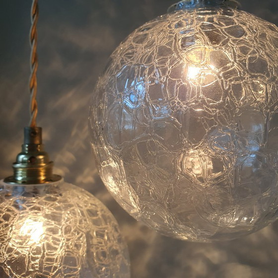 Set (3) Vintage Crackle Glass Sfera / Lampade a sospensione - Midcentury – Metal (photo 13 of 21)