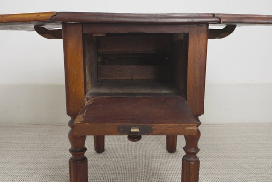 Antique French Pembroke Drop Leaf Table, Walnut Veneer Extendable End Table With Drawers, French Provincial (photo 40 of 41)