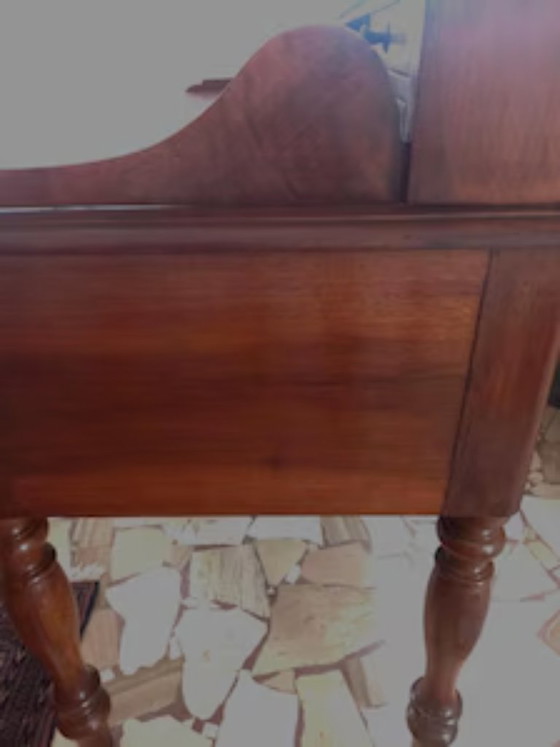 Antiek Notenhouten Bureau Eind 19e Eeuw – 9 Lades en Leren Bovenblad – Consoles, Wood (photo 6 of 10)