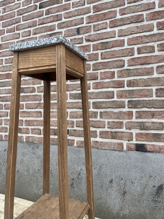 Image 1 of Vintage tall greyed oak plant column pedestal, base in sleek Amsterdam School style