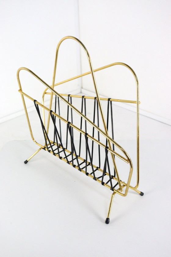 Image 1 of 1950s Brass Magazine Holder Magazine Rack