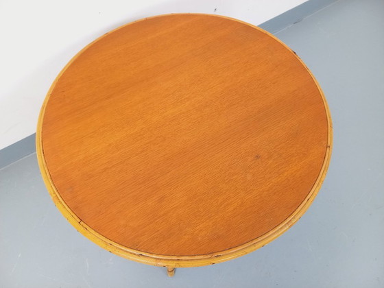 Image 1 of Vintage 1960s round coffee table in rattan and wood