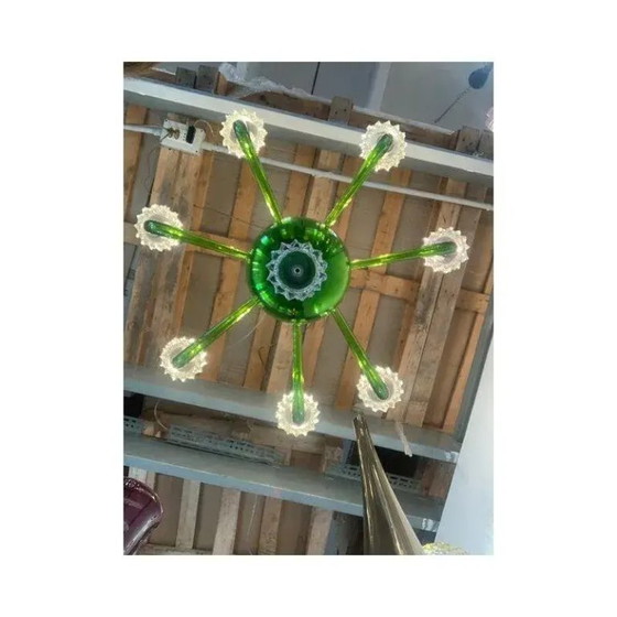 Image 1 of Groene Murano glazen kroonluchter met transparante rostrato boubeches van Simoeng