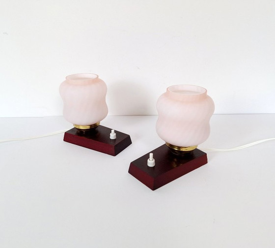 Image 1 of Set of 2 Vintage Night Lights / Pink Bedside Lamps / Pink Night Lamps / Retro Light / Emi Poljcane Lamps / Made in Yugoslavia