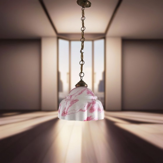 Image 1 of Antique pendant lamp Pink marble motif XXL