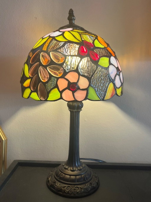 Set of 2 Stained Glass Table Lamps Grapevine with Flowers