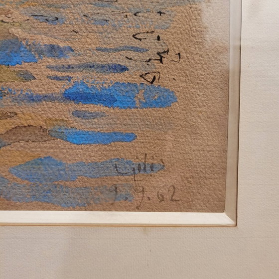 Image 1 of Aquarelle sur papier « Pont Marie, Paris », post-impressionnisme, signée Gilis, 1962 - France
