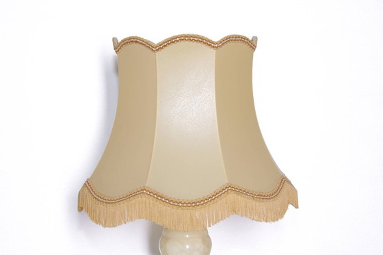 Image 1 of Lampe de table en pierre naturelle, laiton, simili cuir, franges, 67 cm, années 1970, J Vintage