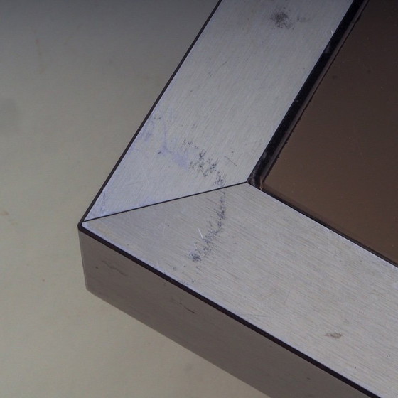 Image 1 of Tavolino in acciaio inox con piano in vetro marrone